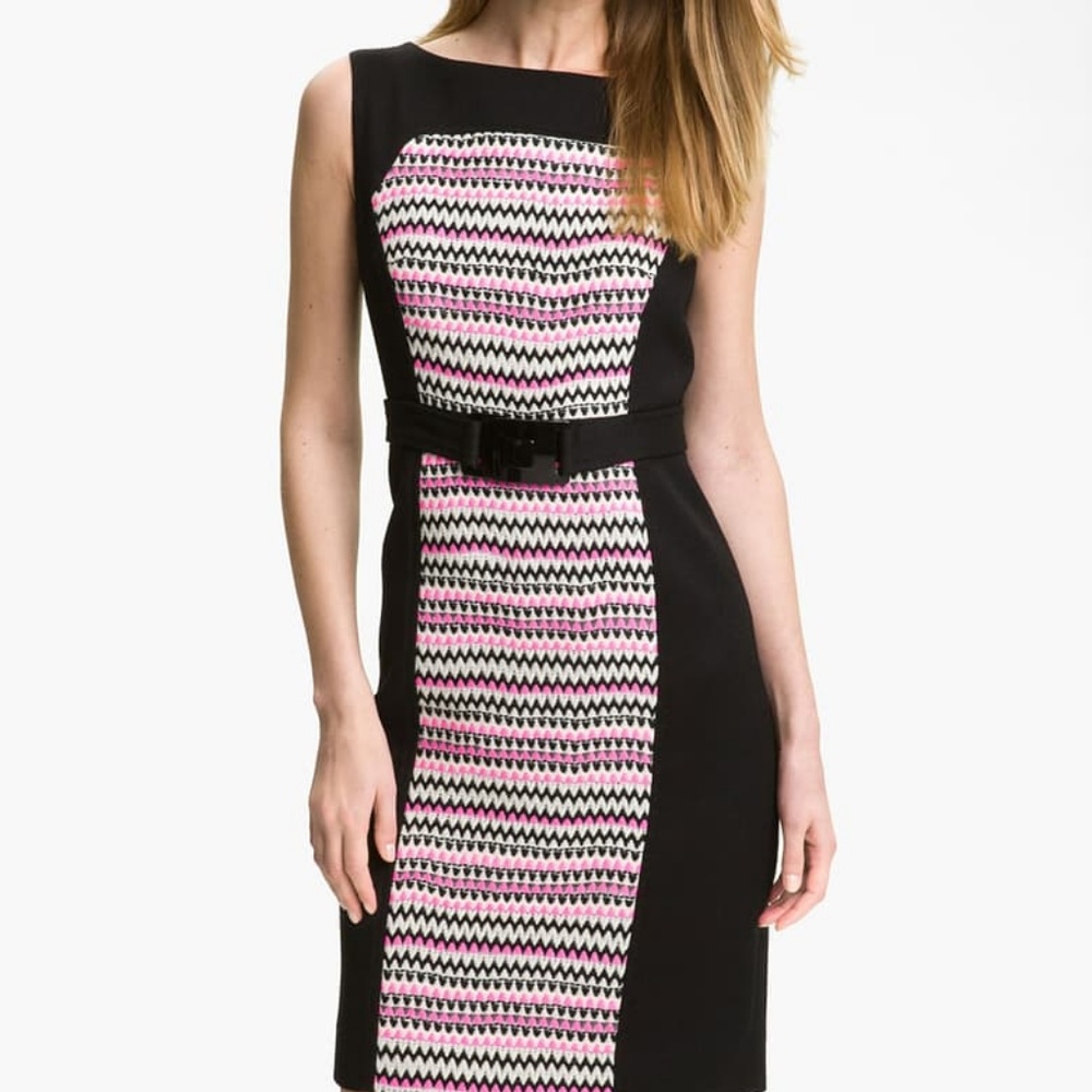 Milly Pink & Black Belted Sheath Chevron Print 0